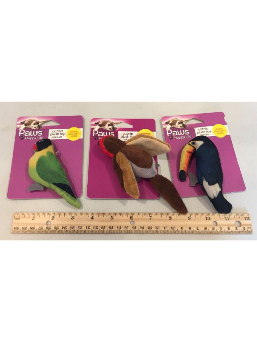 Paws Happy Life Red Head Bird Parrot Toucan Catnip Plush Cat Toys Set of 3 - Picture 2 of 6